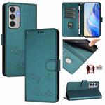 For Samsung Galaxy M35 Smile Embossing RFID Leather Phone Case(Peacock Green)