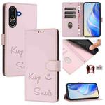 For Samsung Galaxy M56 5G Smile Embossing RFID Leather Phone Case(Pink)