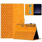 For Samsung Galaxy Tab S9 / S9 FE Honeycomb Embossed Leather Smart Tablet Case(Yellow)