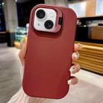 For iPhone 15 Plus Lens Holder Skin Feel TPU Phone Case(Wine Red)