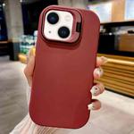 For iPhone 14 Lens Holder Skin Feel TPU Phone Case(Wine Red)