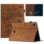 For iPad Pro 11 2024 Butterflies Embossed Leather Smart Tablet Case(Brown)