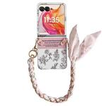 For Motorola Razr 50 Pearlescent Paint Painted PC Phone Case with DIY Scarf Bracelet(Sketch Flower)