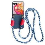 For Motorola Razr 50 Woven Texture Phone Case With Colorful Lanyard(Blue)