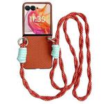 For Motorola Razr 50 Woven Texture Phone Case With Colorful Lanyard(Brown)