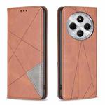 For Redmi 14C 4G Rhombus Texture Magnetic Leather Phone Case(Brown)