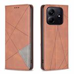 For Redmi Note 14 5G Rhombus Texture Magnetic Leather Phone Case(Brown)