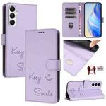 For Samsung Galaxy A05s 4G Global Smile Embossing RFID Leather Phone Case(Light Purple)