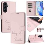 For Samsung Galaxy A55 5G Smile Embossing RFID Leather Phone Case(Pink)