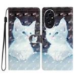 For Honor 200 3D Pattern Leather Phone Case(White Cat)