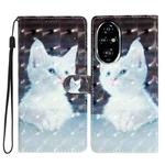 For Honor 200 Pro 3D Pattern Leather Phone Case(White Cat)