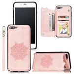 For iPhone 8 Plus & 7 Plus Mandala Embossed PU + TPU Case with Holder & Card Slots & Photo Frame & Hand Strap(Rose Gold)