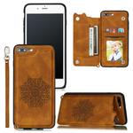 For iPhone 8 Plus & 7 Plus Mandala Embossed PU + TPU Case with Holder & Card Slots & Photo Frame & Hand Strap(Brown)