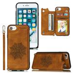 For iPhone 8 & 7 Mandala Embossed PU + TPU Case with Holder & Card Slots & Photo Frame & Hand Strap(Brown)