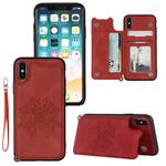 For iPhone XS / X Mandala Embossed PU + TPU Case with Holder & Card Slots & Photo Frame & Hand Strap(Red)