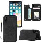 For iPhone XS / X Mandala Embossed PU + TPU Case with Holder & Card Slots & Photo Frame & Hand Strap(Black)