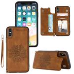 For iPhone XS / X Mandala Embossed PU + TPU Case with Holder & Card Slots & Photo Frame & Hand Strap(Brown)