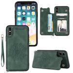For iPhone XR Mandala Embossed PU + TPU Case with Holder & Card Slots & Photo Frame & Hand Strap(Green)