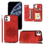 For iPhone 11 Pro Mandala Embossed PU + TPU Case with Holder & Card Slots & Photo Frame & Hand Strap(Red)