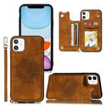 For iPhone 11 Mandala Embossed PU + TPU Case with Holder & Card Slots & Photo Frame & Hand Strap(Brown)