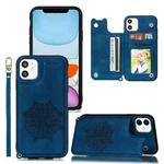 For iPhone 11 Mandala Embossed PU + TPU Case with Holder & Card Slots & Photo Frame & Hand Strap(Blue)