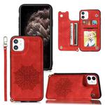 For iPhone 11 Pro Max Mandala Embossed PU + TPU Case with Holder & Card Slots & Photo Frame & Hand Strap(Red)