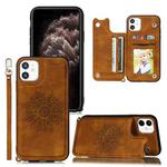 For iPhone 11 Pro Max Mandala Embossed PU + TPU Case with Holder & Card Slots & Photo Frame & Hand Strap(Brown)