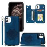 For iPhone 11 Pro Max Mandala Embossed PU + TPU Case with Holder & Card Slots & Photo Frame & Hand Strap(Blue)