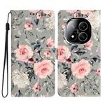 For Redmi Note 14 Pro+ 5G 3D Pattern Leather Phone Case(Gray Base Flower)