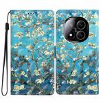 For Redmi Note 14 Pro+ 5G 3D Pattern Leather Phone Case(Blue Base Apricot Flower)