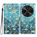 For Redmi A4 5G 3D Pattern Leather Phone Case(Blue Base Apricot Flower)