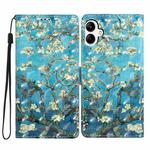 For Samsung Galaxy A06 4G 3D Pattern Leather Phone Case(Blue Base Apricot Flower)