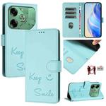 For Tecno Pova 6 4G Smile Embossing RFID Leather Phone Case(Mint Green)