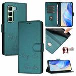 For Infinix Hot 50 4G Smile Embossing RFID Leather Phone Case(Peacock Green)