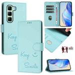 For Infinix Hot 50 5G Smile Embossing RFID Leather Phone Case(Mint Green)