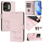 For itel P55 5G Smile Embossing RFID Leather Phone Case(Pink)