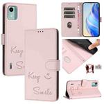 For Nokia C12 Smile Embossing RFID Leather Phone Case(Pink)