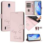 For Nokia C01 Plus / C1 2nd Edition Smile Embossing RFID Leather Phone Case(Pink)