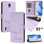 For Nokia C01 Plus / C1 2nd Edition Smile Embossing RFID Leather Phone Case(Light Purple)