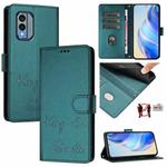 For Nokia X30 5G Smile Embossing RFID Leather Phone Case(Peacock Green)