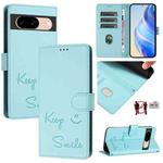 For Google Pixel 8a Smile Embossing RFID Leather Phone Case(Mint Green)