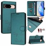 For Google Pixel 8a Smile Embossing RFID Leather Phone Case(Peacock Green)