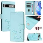 For Google Pixel 7a Smile Embossing RFID Leather Phone Case(Mint Green)