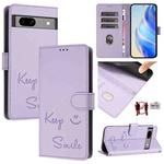 For Google Pixel 7a Smile Embossing RFID Leather Phone Case(Light Purple)