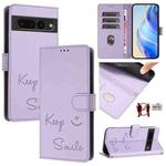 For Google Pixel 7 Pro Smile Embossing RFID Leather Phone Case(Light Purple)