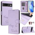 For Google Pixel 7 Smile Embossing RFID Leather Phone Case(Light Purple)