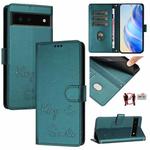 For Google Pixel 6 Smile Embossing RFID Leather Phone Case(Peacock Green)