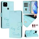 For Google Pixel 5a Smile Embossing RFID Leather Phone Case(Mint Green)