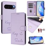 For Google Pixel 10 5G / 10 Pro 5G Global Smile Embossing RFID Leather Phone Case(Light Purple)