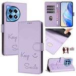 For OnePlus 12 5G Global Smile Embossing RFID Leather Phone Case(Light Purple)